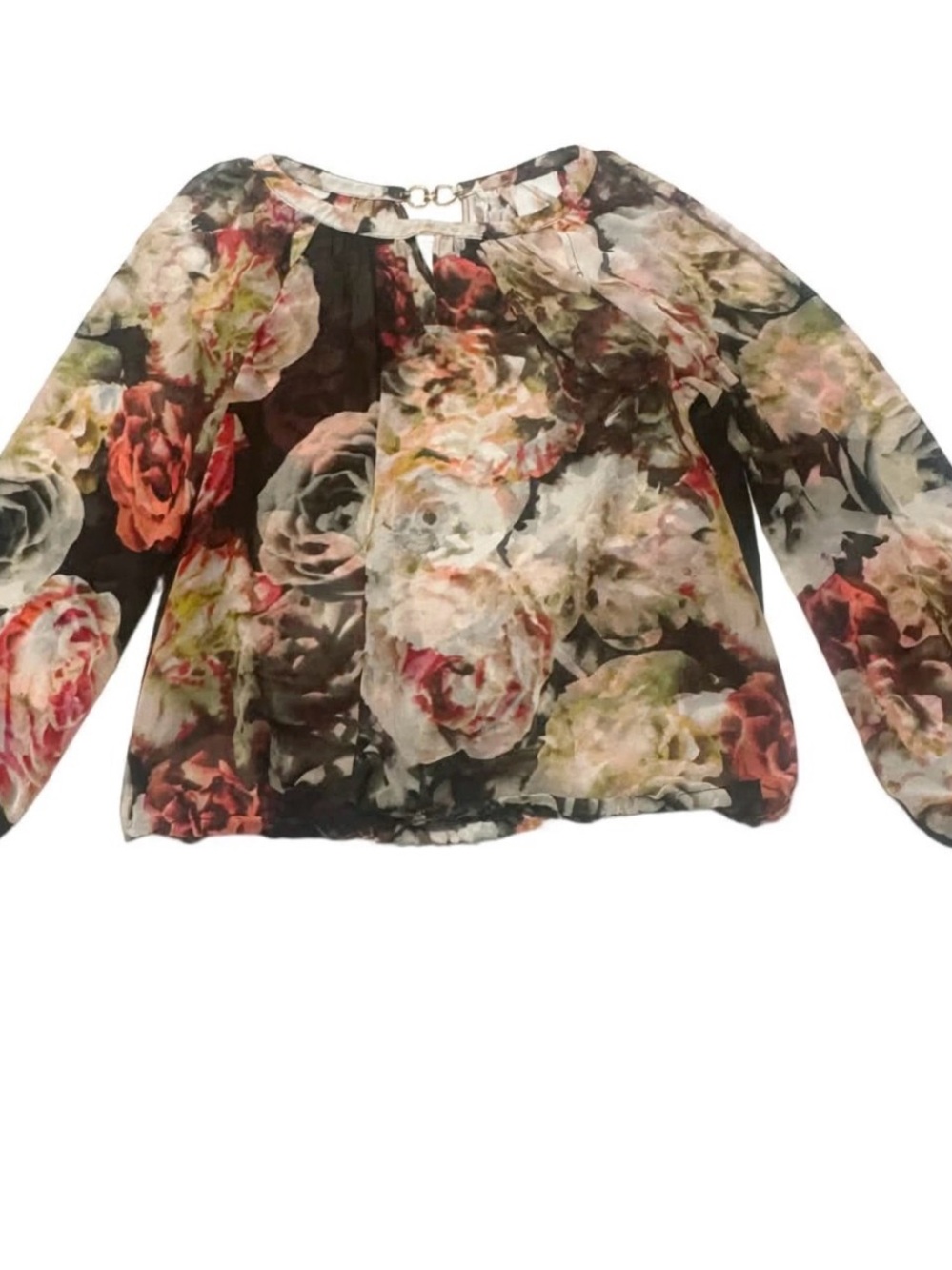 Jennifer Lopez Floral Sheer Blouse - Black, White, Pink, Green